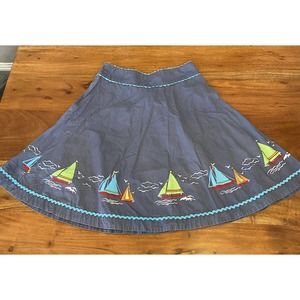 liz Claiborne Summer Sailing Sailboat nautical skirt blue embroidered 8 Women’s